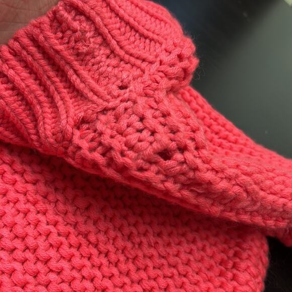 French Connection Chunky Knit Sweater Neon Bright Coral Oversized Size XS - Picture 8 of 10